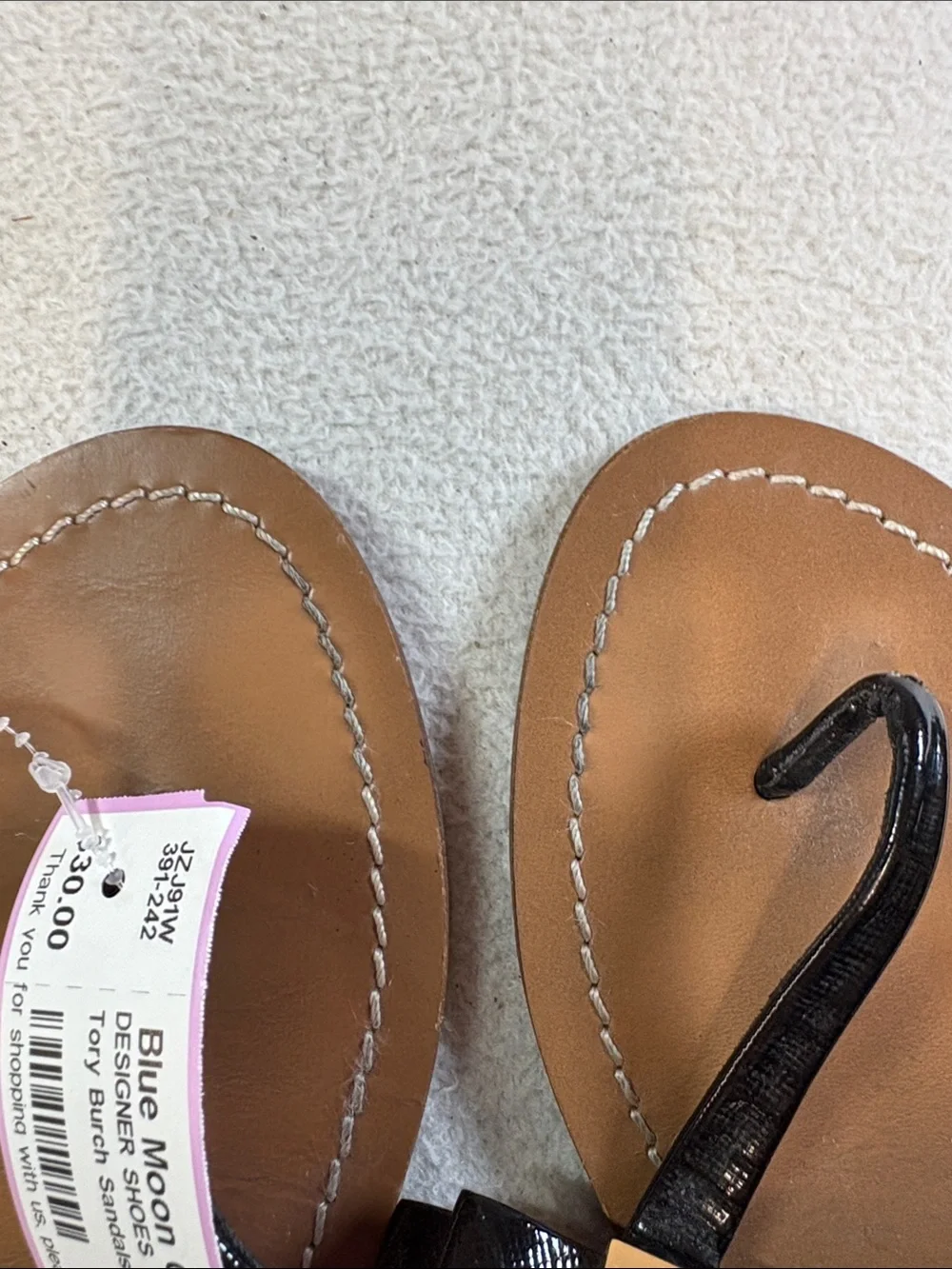 Tory Burch Black Patent Leather Bow Thong Sandals with Gold Logo